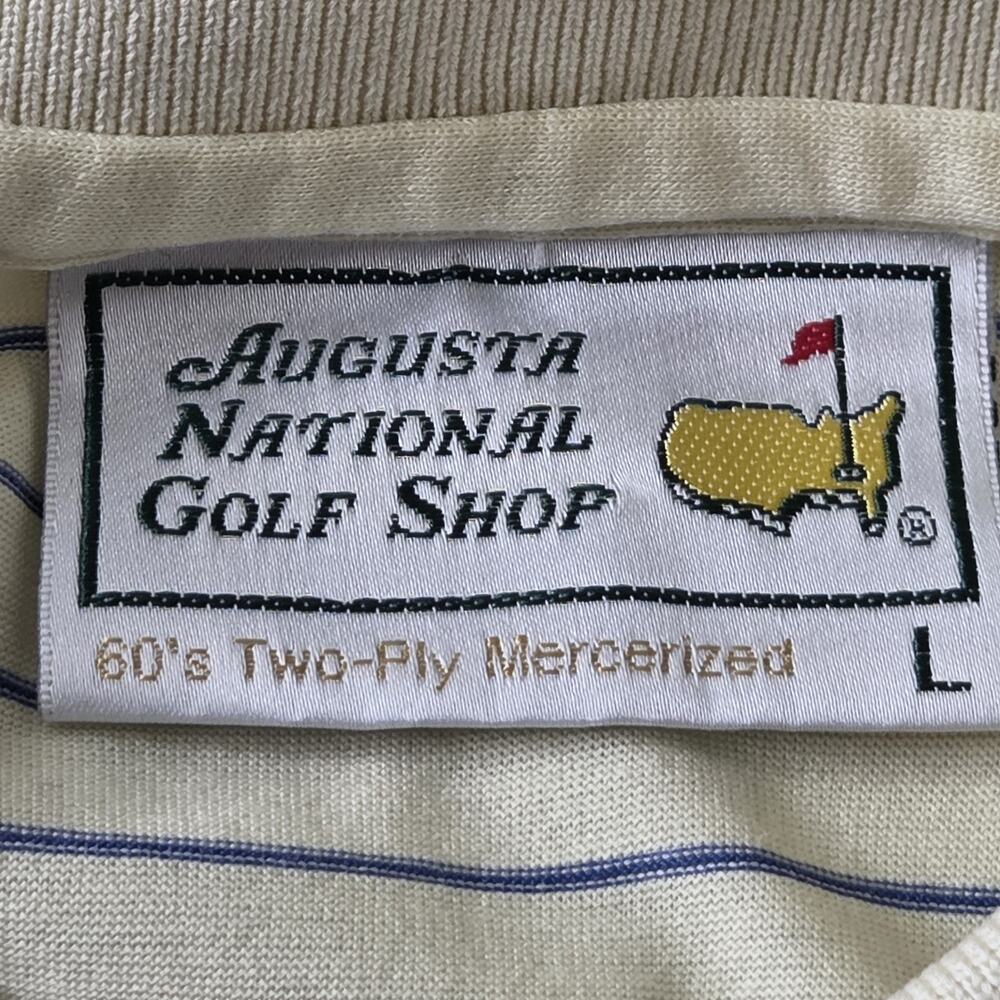 Vtg Masters Augusta National Golf Yellow Blue Striped Polo Shirt Mens SZ L Logo - Picture 3 of 10